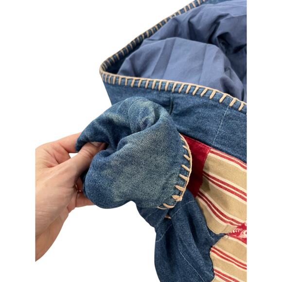 Susan Bristol Chambray Denim Quilted Barn Jacket Large Blue Red - Picture 7 of 10